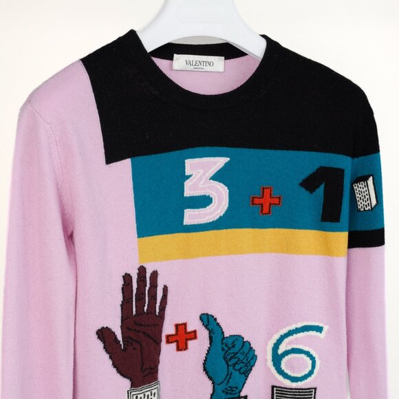 Valentino AW/17 Runway Cherry Blossom Multicolor Counting Colourblock Sweater - Picture 4 of 11